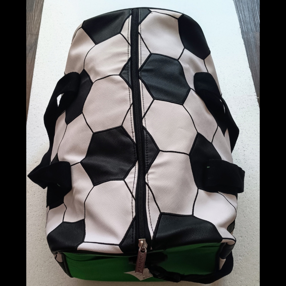 Soccer Pattern Duffel Bag - Black, White, and Green